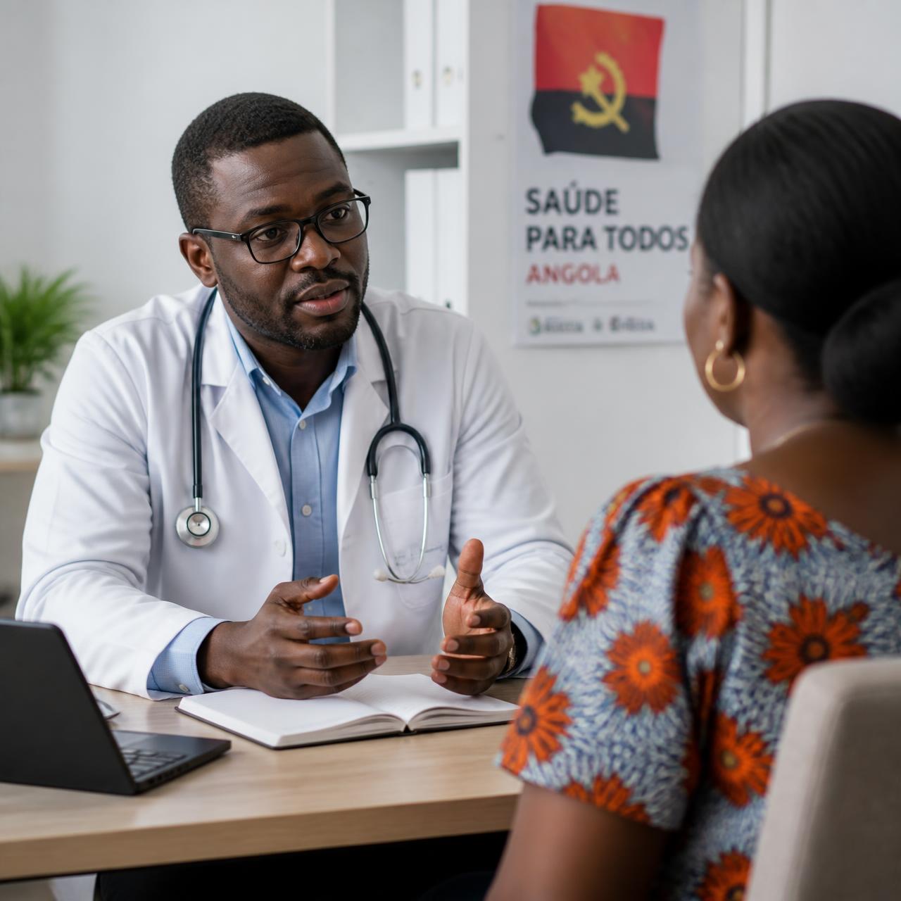 Médico angolano em consulta com uma paciente